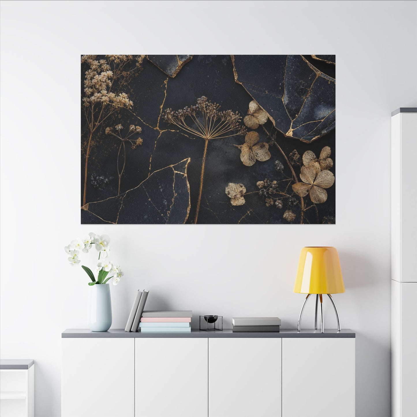 Philosophical Dried Flowers Canvas Art - Broken Beauty Kintsugi
