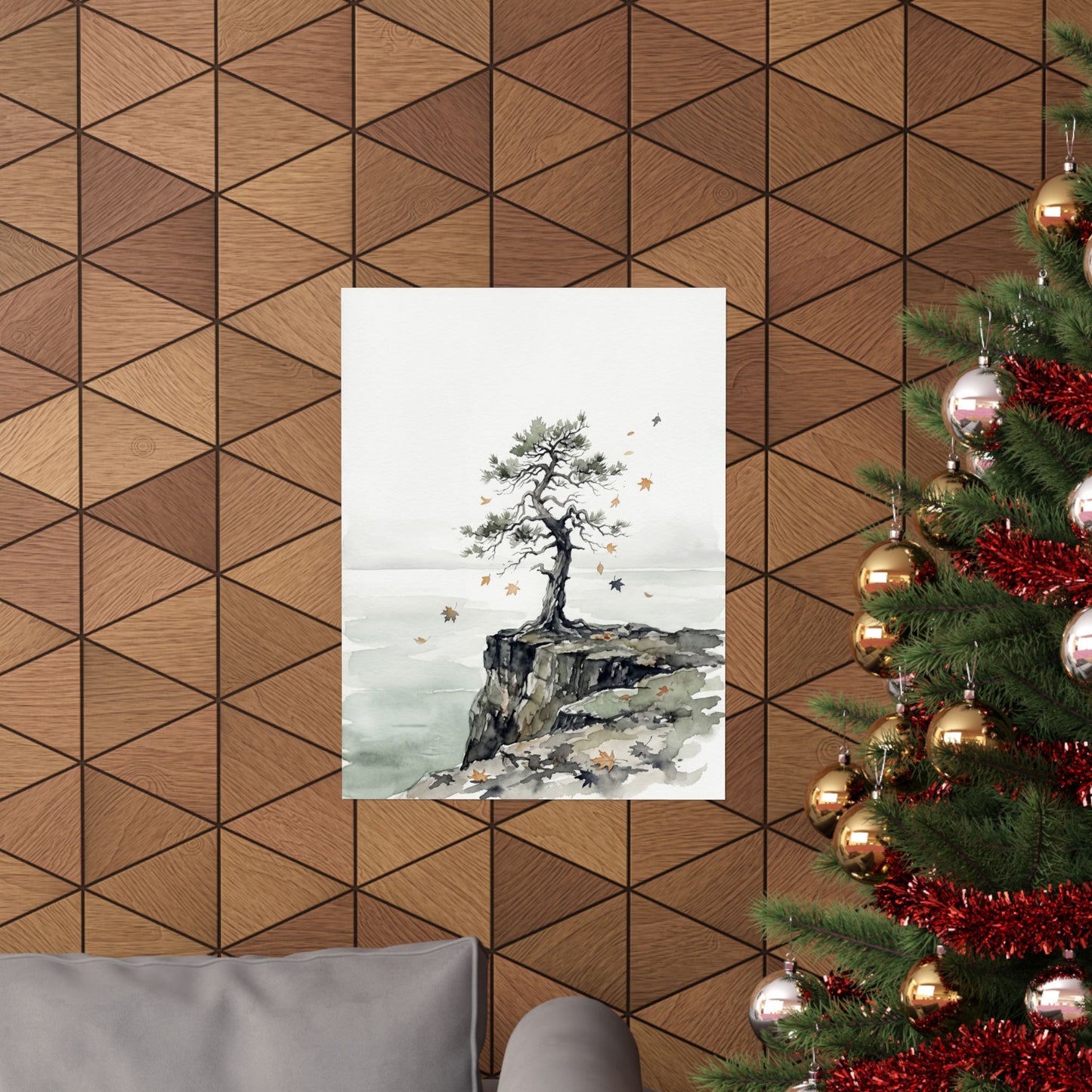 Autumn Pine Tree Watercolor Wall Art Print | Earthy Decor
