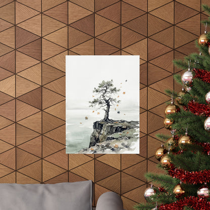 Autumn Pine Tree Watercolor Wall Art Print | Earthy Decor