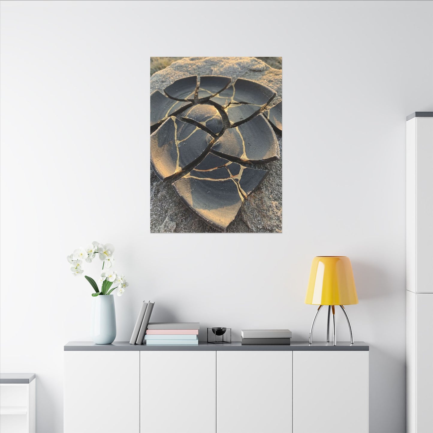 Broken Pottery Winter Canvas Art | Kintsugi Resilient Design
