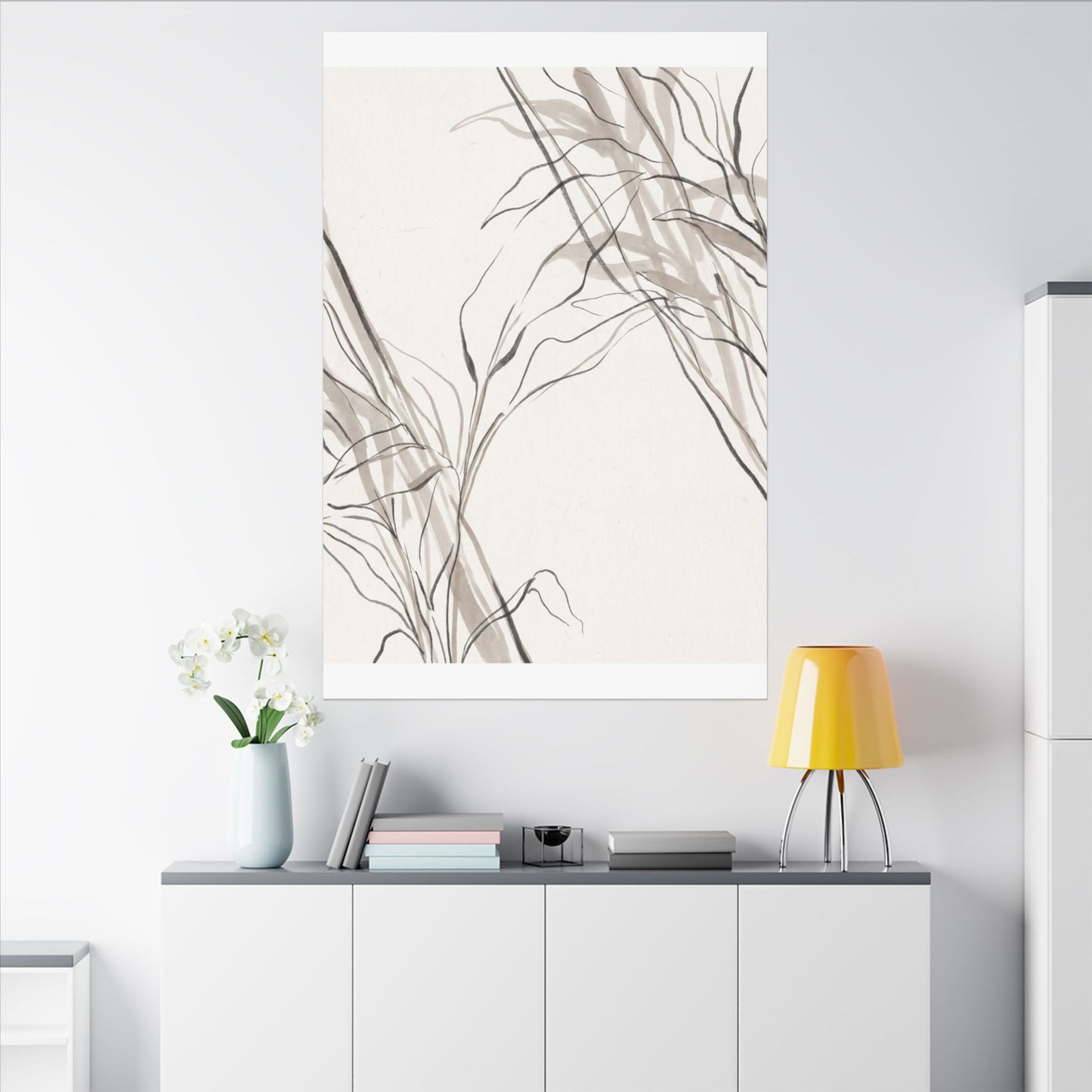 Neutral Shoji Screen Canvas Art - Minimal Line Japandi