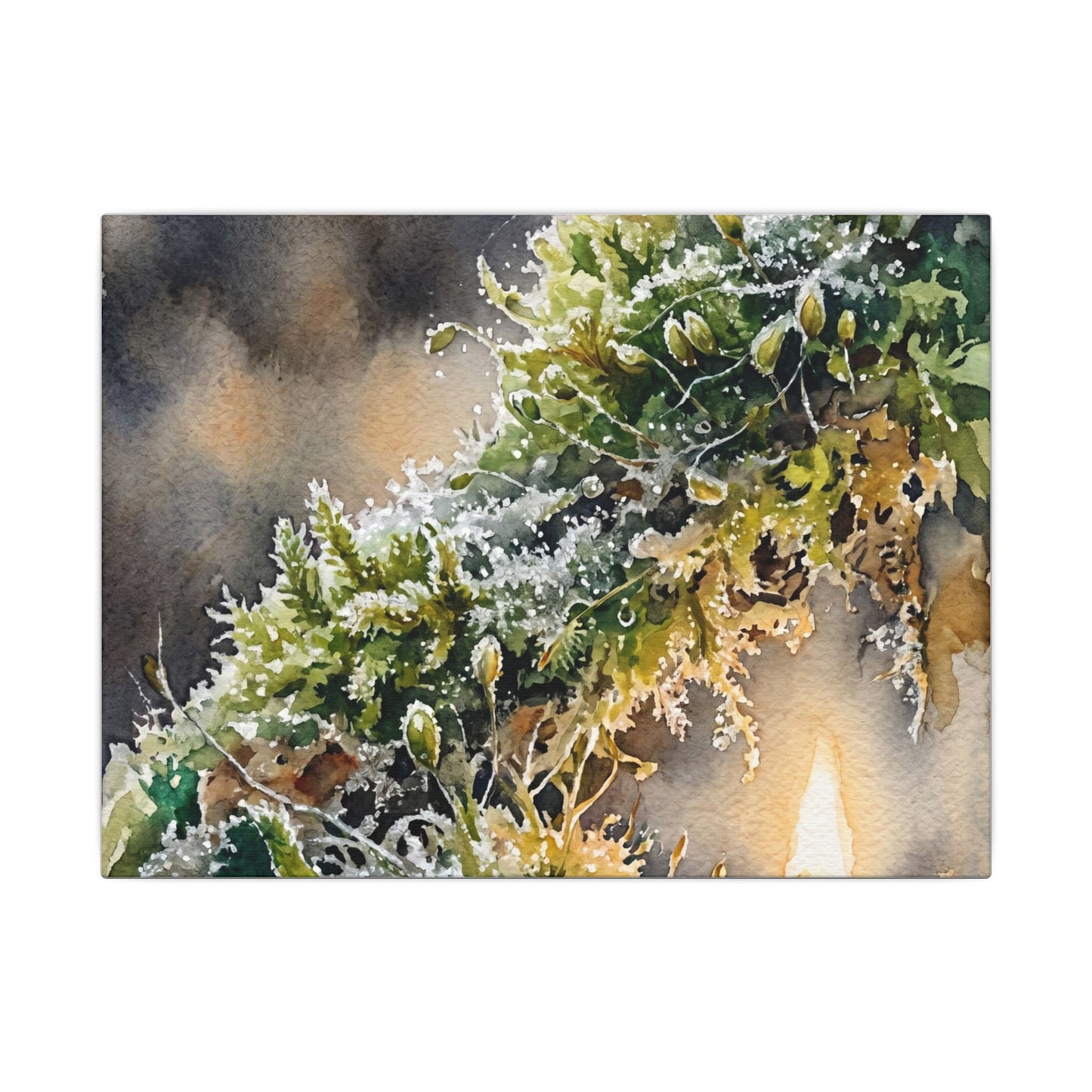 Winter Moss Close Up Watercolor Canvas Art | Neutral Decor