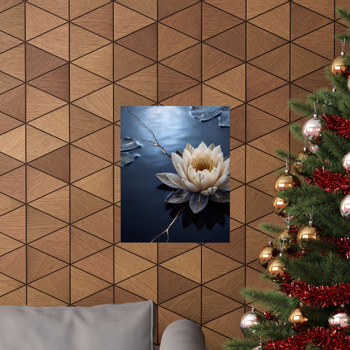 Winter Lotus Flower Gold Vein Wall Art Print | Resilient Decor