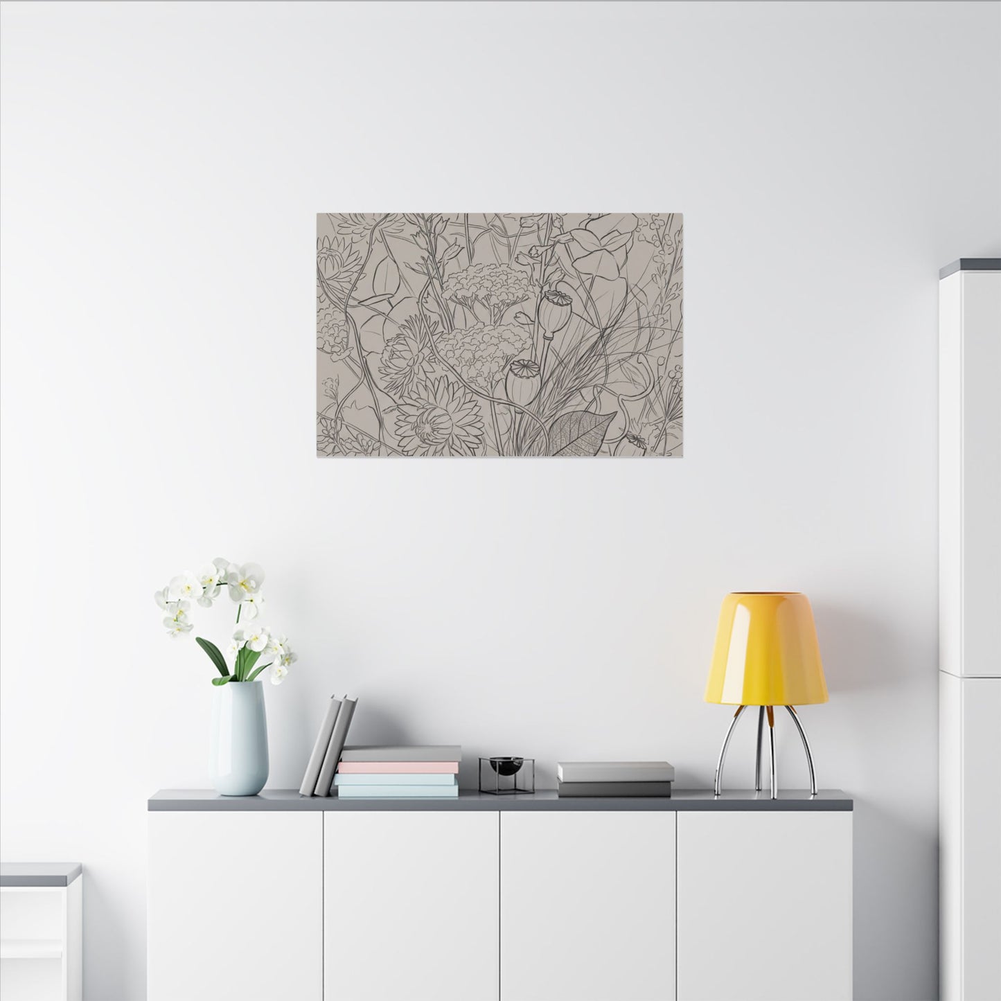 Summer Dried Flowers Minimal Line Canvas Art | Elegant Decor
