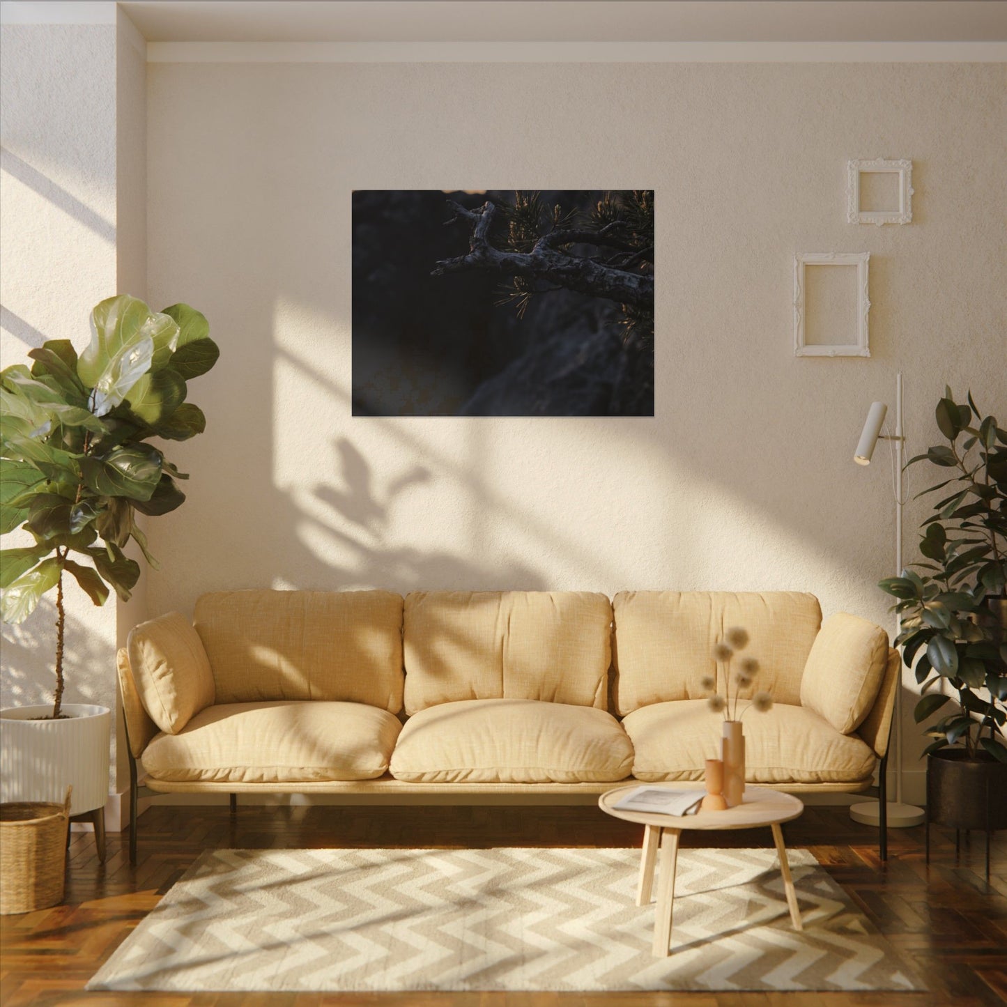 Pine Tree Moody Minimal Canvas Art | Sophisticated Dark Japandi Art
