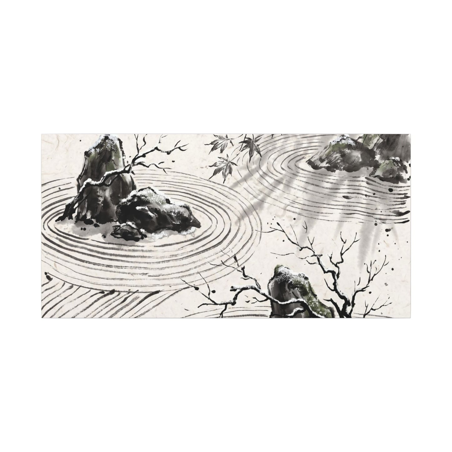 Rock Garden Canvas Art | Winter Zen Sumi E Art