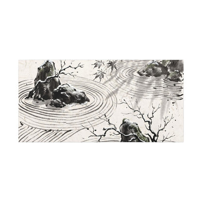 Rock Garden Canvas Art | Winter Zen Sumi E Art