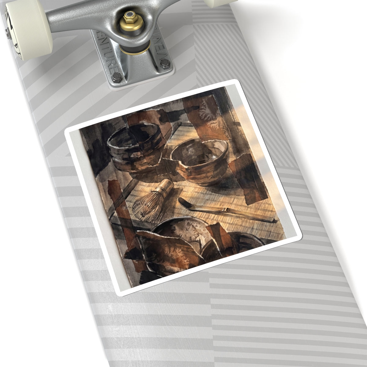Tea Ceremony Charcoal Ink Sticker | Sophisticated Dark Japandi Art