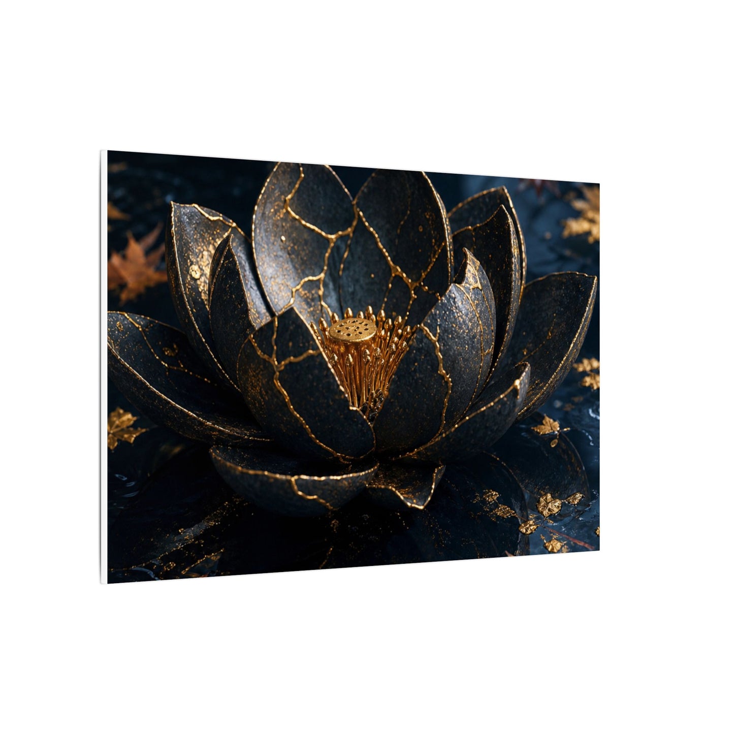 Moonlight Lotus Flower Canvas Art - Kintsugi Fukinsei