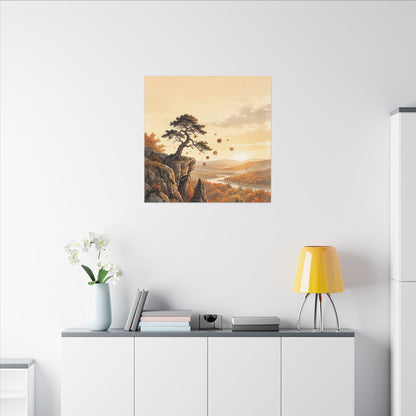 Pine Tree Autumn Canvas Art | Japandi Warm Design