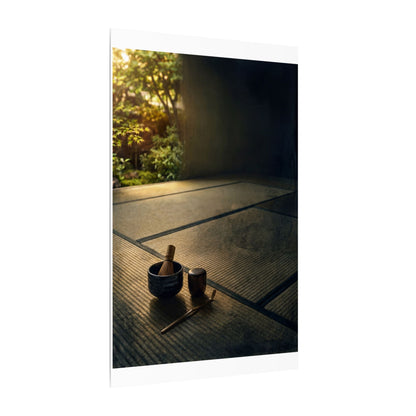 Dark Japandi Tea Ceremony in Golden Hour | Dark Texture Canvas Art