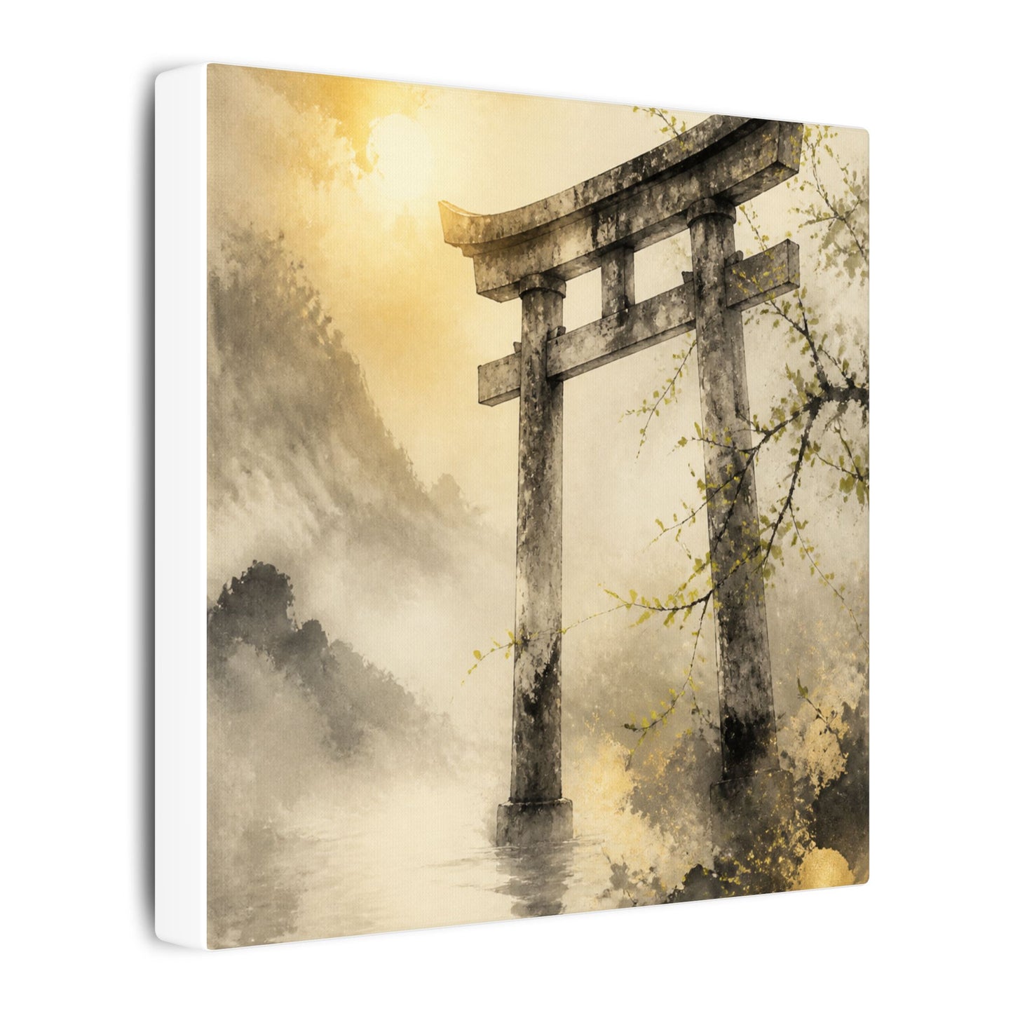 Spring Torii Gate Sumi E Canvas Art | Tranquil Decor