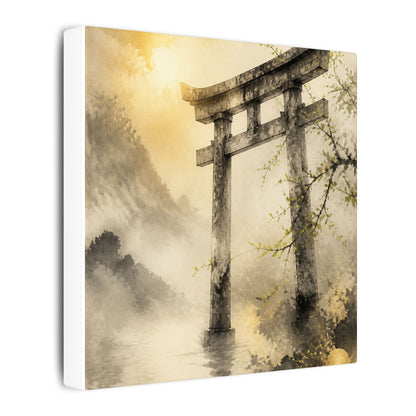 Spring Torii Gate Sumi E Canvas Art | Tranquil Decor