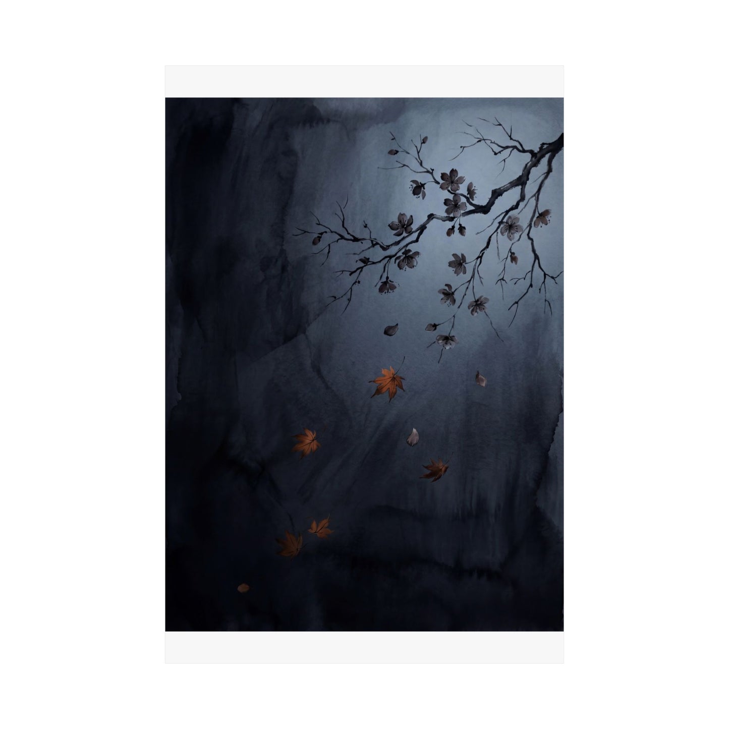 Moonlight Cherry Blossom Wall Art Print - Dark Japandi Ma