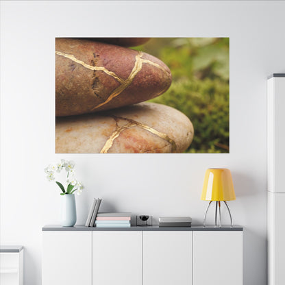 River Stones Summer Canvas Art | Kintsugi Healing Design