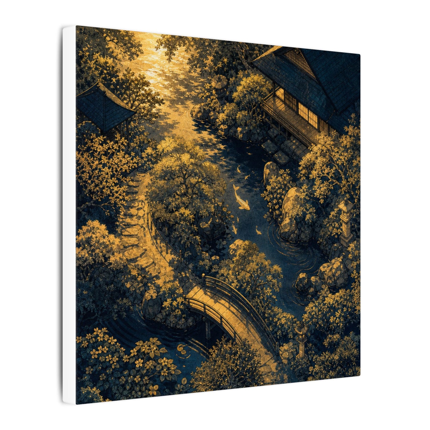 Contemplative Moonlit Garden Canvas Art - Ukiyo E Inspired Zen