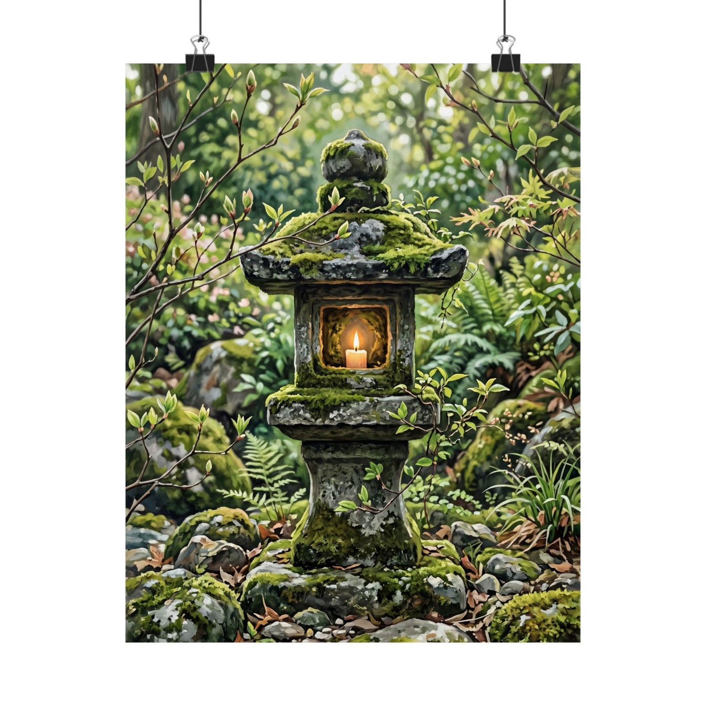 Stone Lantern Wall Art Print | Spring Japandi Japanese Pattern Art