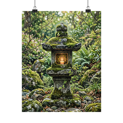 Stone Lantern Wall Art Print | Spring Japandi Japanese Pattern Art