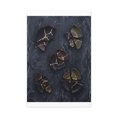 Broken Pottery Canvas Art | Winter Dark Japandi Shadow Zen Art