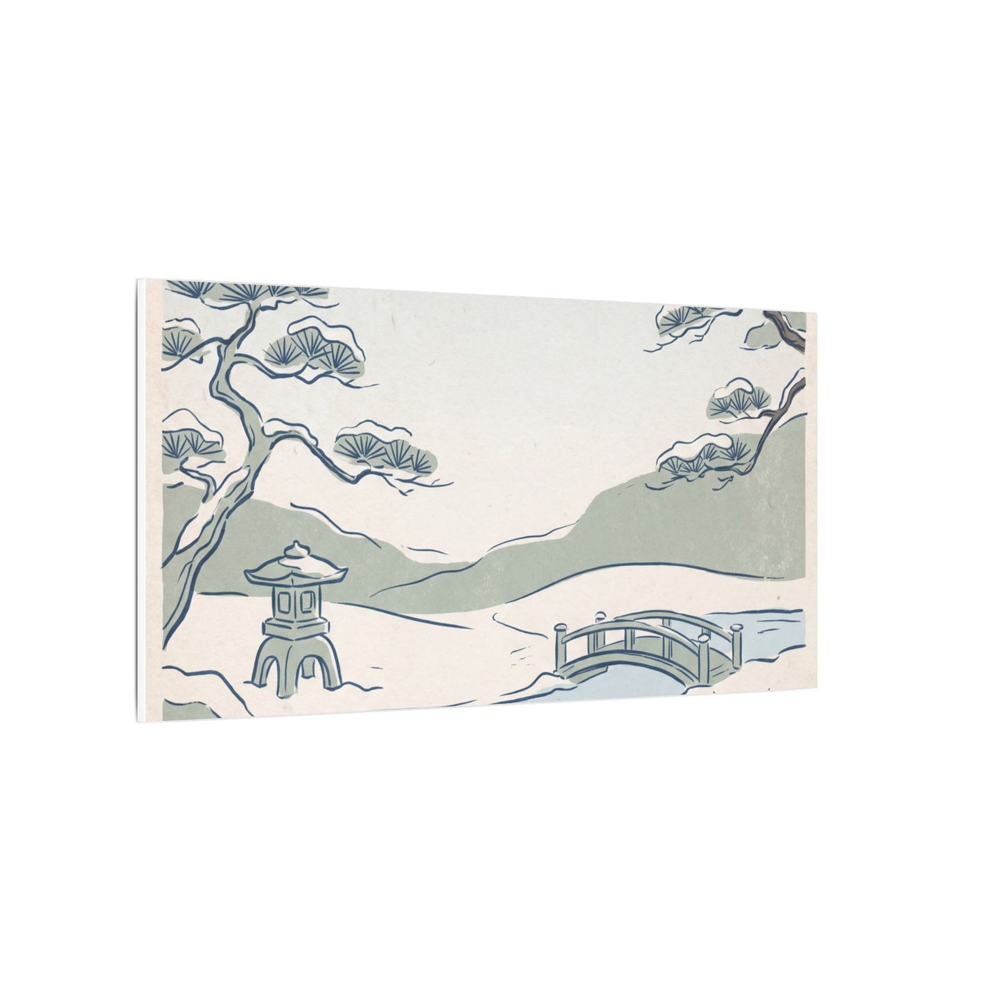 Japandi Moonlit Garden in Moonlight | Minimal Line Canvas Art