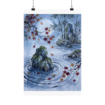 Rock Garden Sumi E Wall Art Print | Peaceful Zen Art Art Print