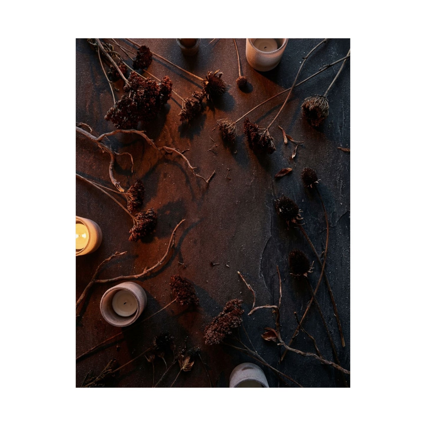 Dried Flowers Winter Wall Art Print | Dark Japandi Sophisticated Design