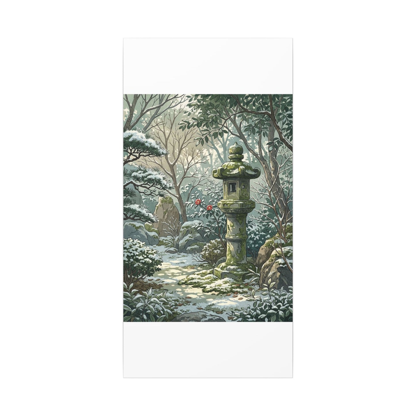 Stone Lantern Winter Canvas Art | Japandi Warm Design