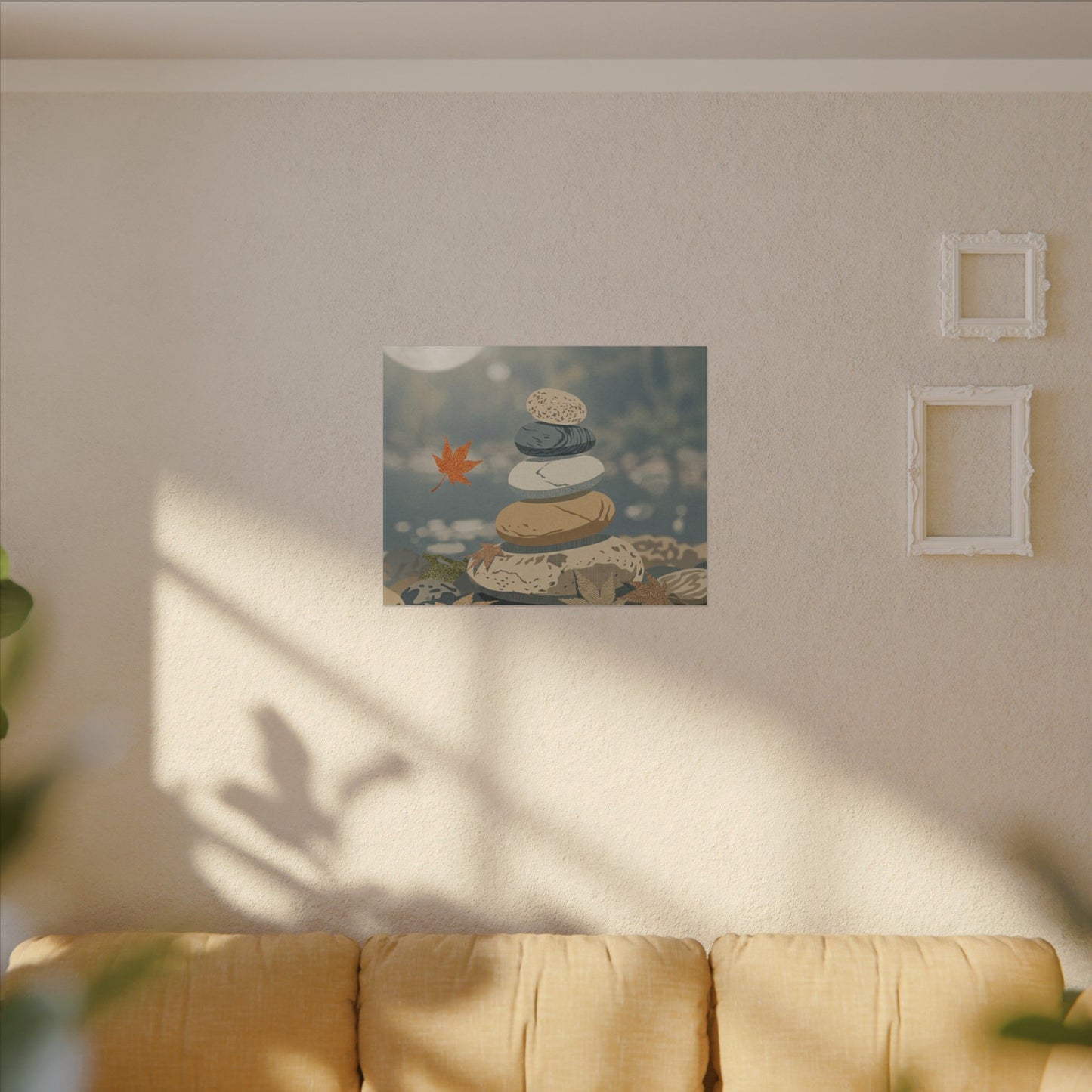 Warm River Stones Canvas Art - Japanese Pattern Japandi