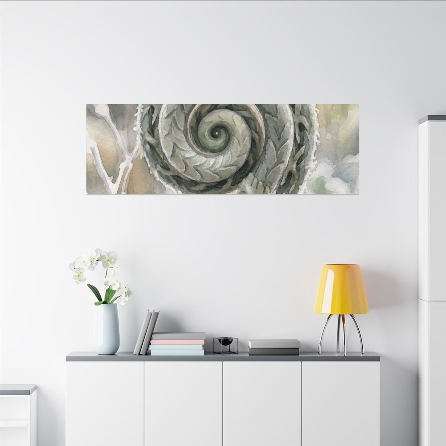 Winter Fern Unfurling Watercolor Canvas Art | Cozy Decor