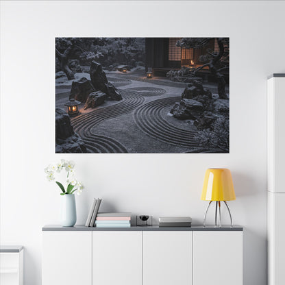 Candlelight Rock Garden Canvas Art - Dark Japandi Fukinsei