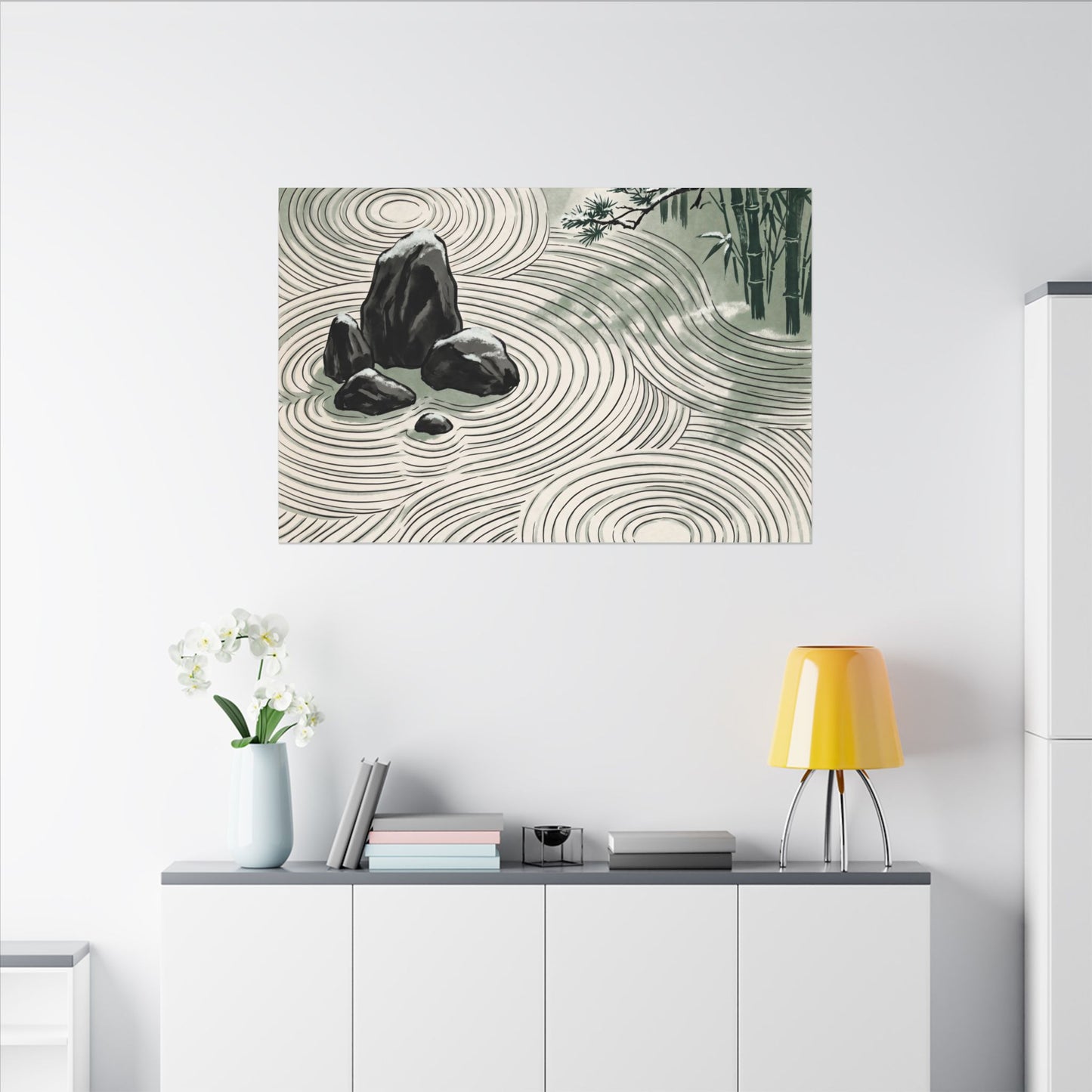 Shibui Rock Garden Canvas Art - Zen Ukiyo E Inspired