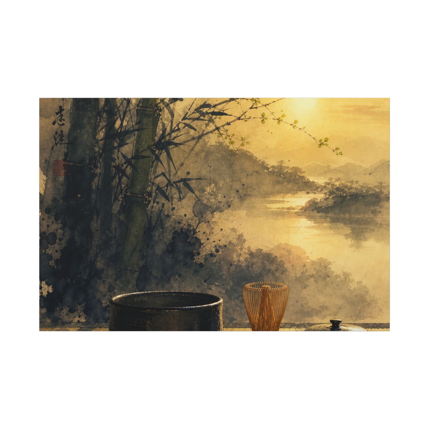 Tea Ceremony Sumi E Canvas Art | Contemplative Zen Art