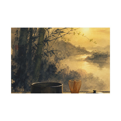 Tea Ceremony Sumi E Canvas Art | Contemplative Zen Art