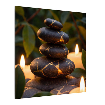 Summer River Stones Gold Vein Canvas Art | Philosophical Decor