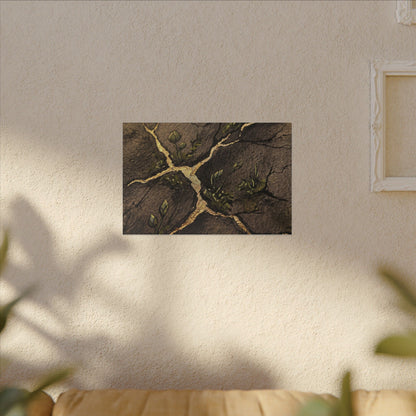 Spring Cracked Earth Charcoal Ink Canvas Art | Luxurious Decor