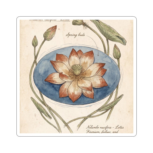 Mono No Aware Lotus Flower Sticker - Cottagecore Herbarium