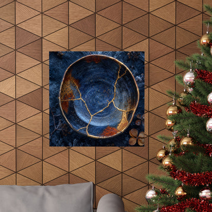Fukinsei Ceramic Bowl Wall Art Print - Kintsugi Crackle Gold