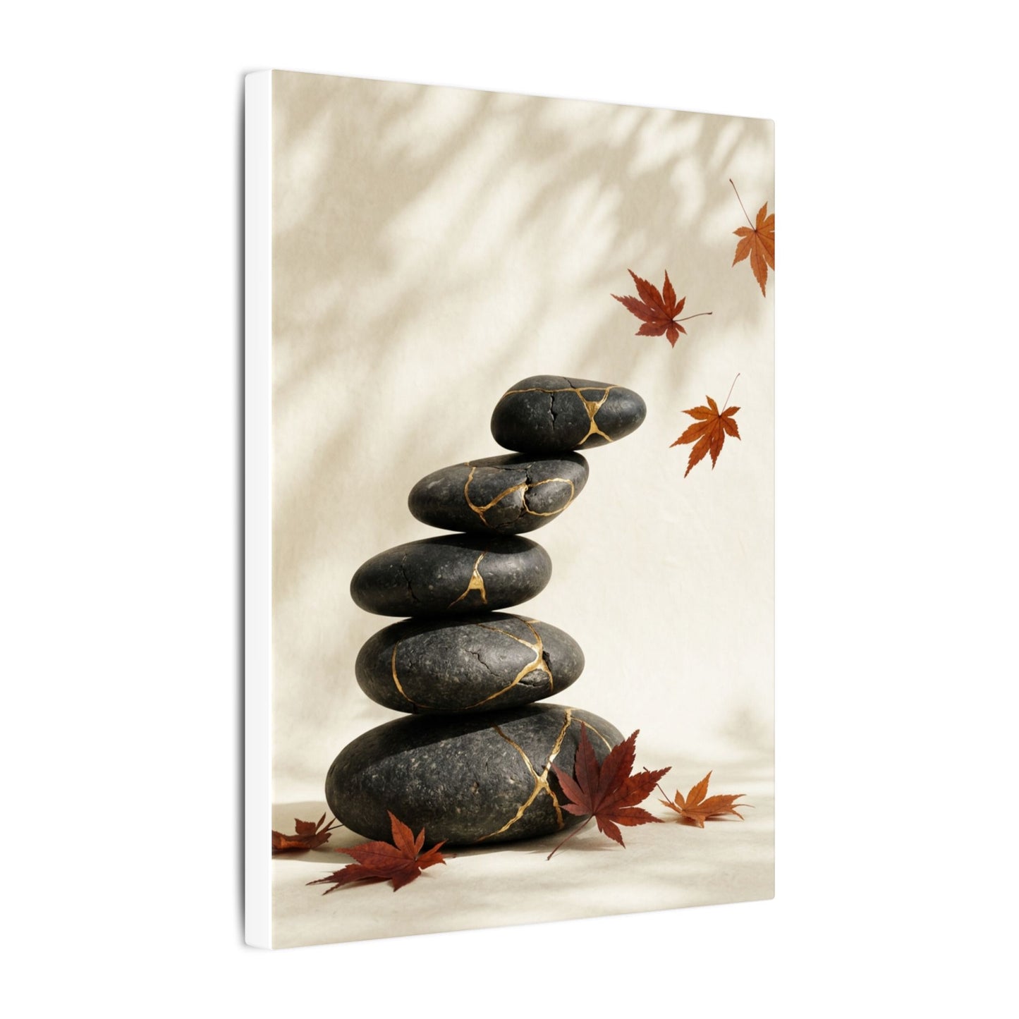 Kintsugi River Stones in Dappled | Crackle Gold Canvas Art