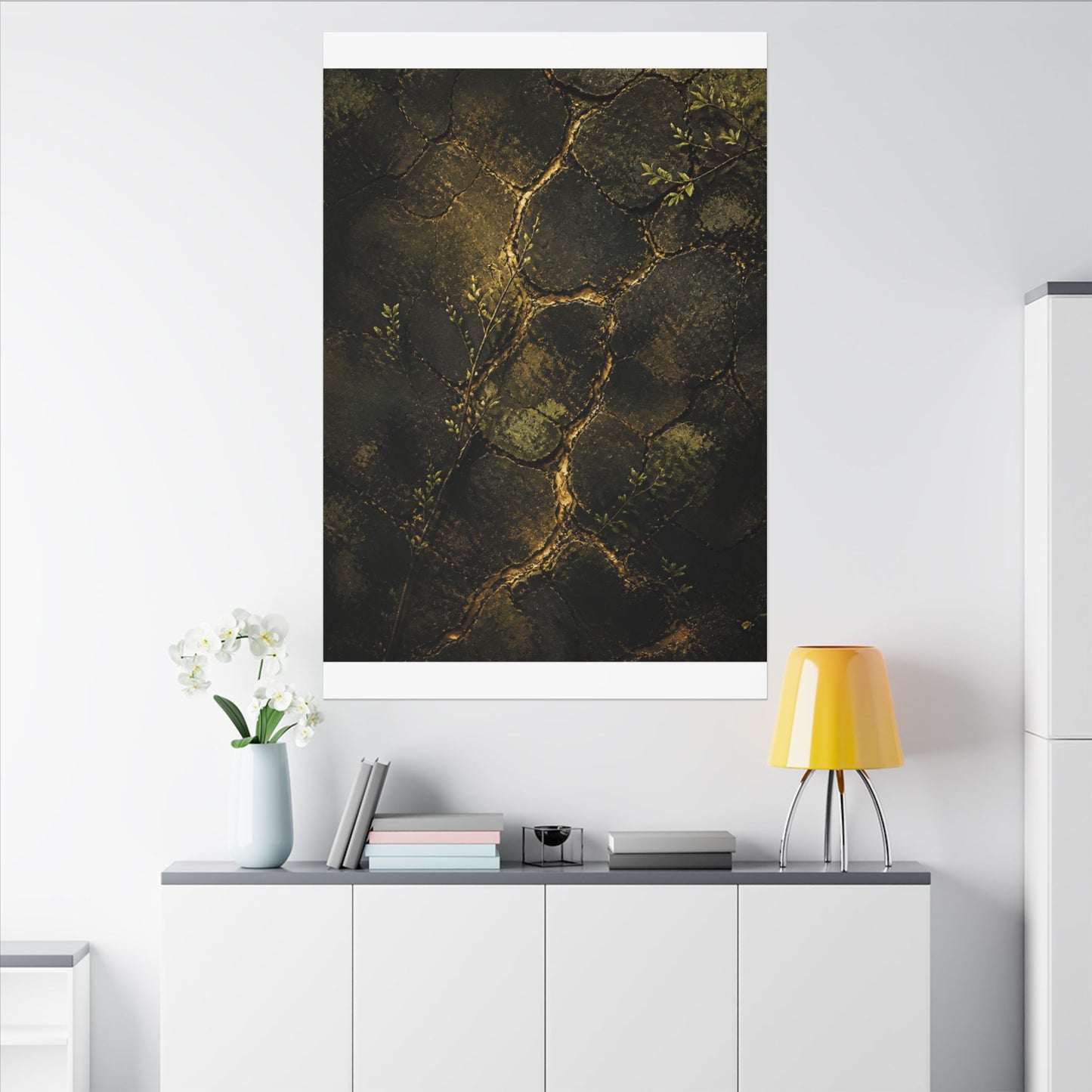 Shibui Cracked Earth Canvas Art - Dark Japandi Dark Texture