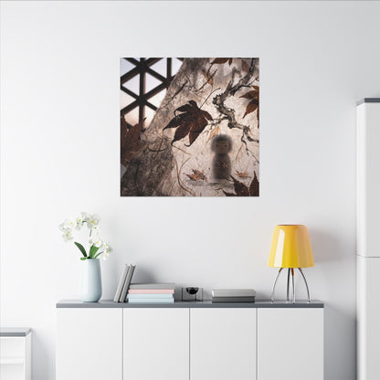 Shoji Screen Autumn Canvas Art | Dark Japandi Atmospheric Design