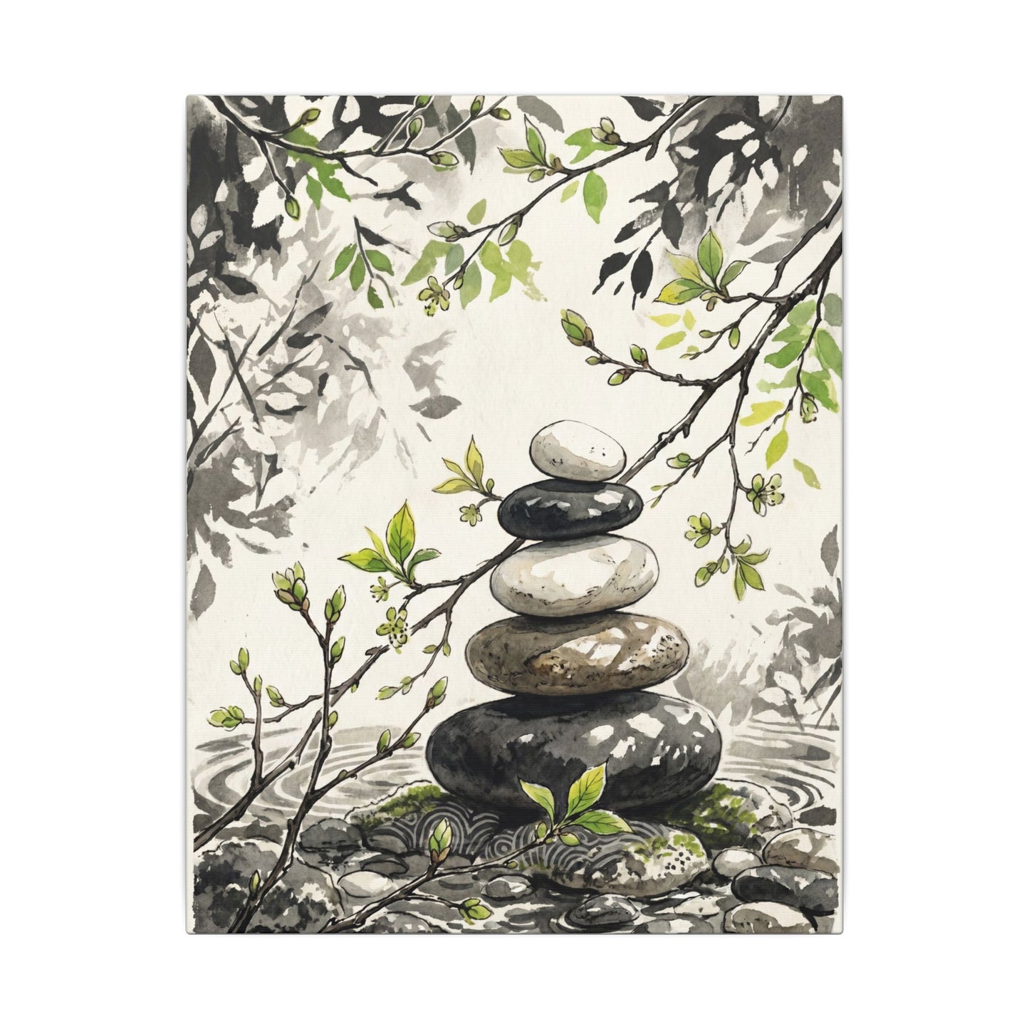 Spring River Stones Japanese Pattern Canvas Art | Elegant Decor