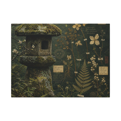 Spring Stone Lantern Herbarium Canvas Art | Nostalgic Decor