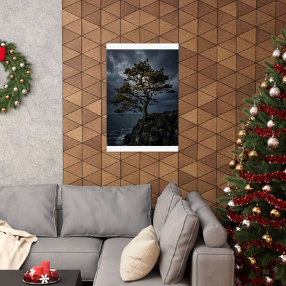 Pine Tree Moody Minimal Wall Art Print | Sophisticated Dark Japandi Art