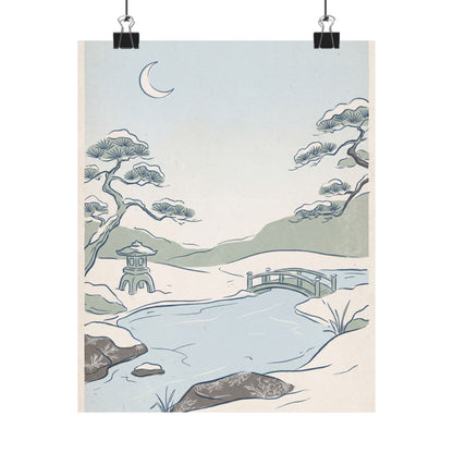Moonlit Garden Minimal Line Wall Art Print | Neutral Japandi Art