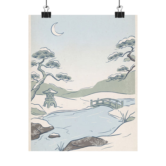 Moonlit Garden Minimal Line Wall Art Print | Neutral Japandi Art