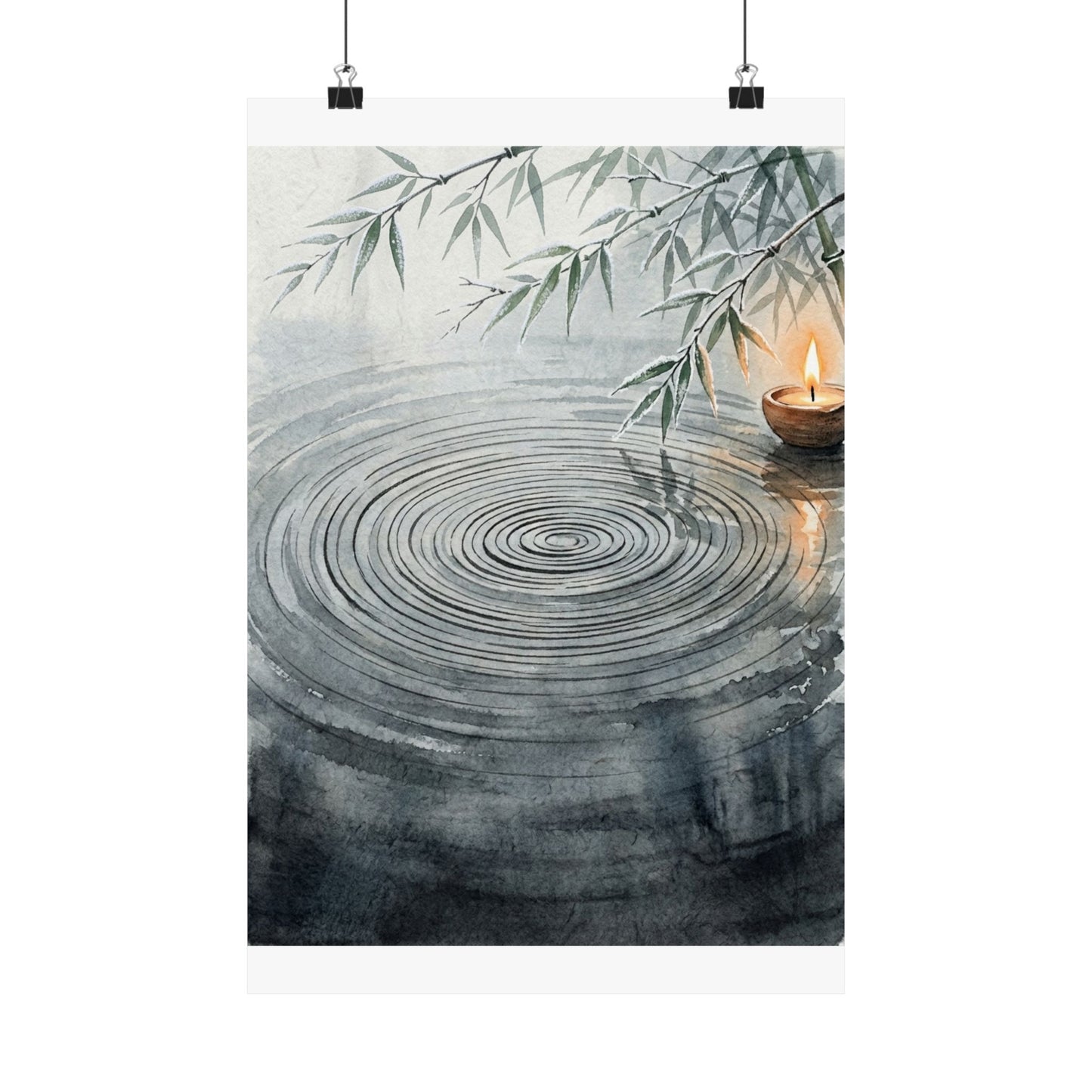 Candlelight Water Ripple Wall Art Print - Zen Mono No Aware