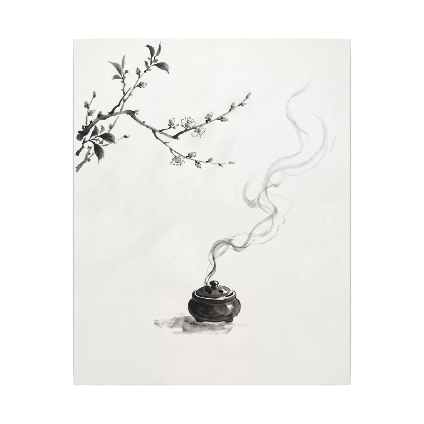 Calm Incense Smoke Canvas Art - Sumi E Zen