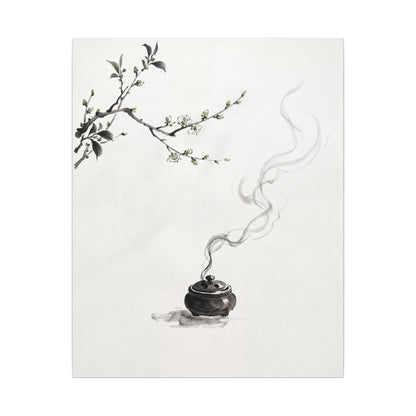 Calm Incense Smoke Canvas Art - Sumi E Zen