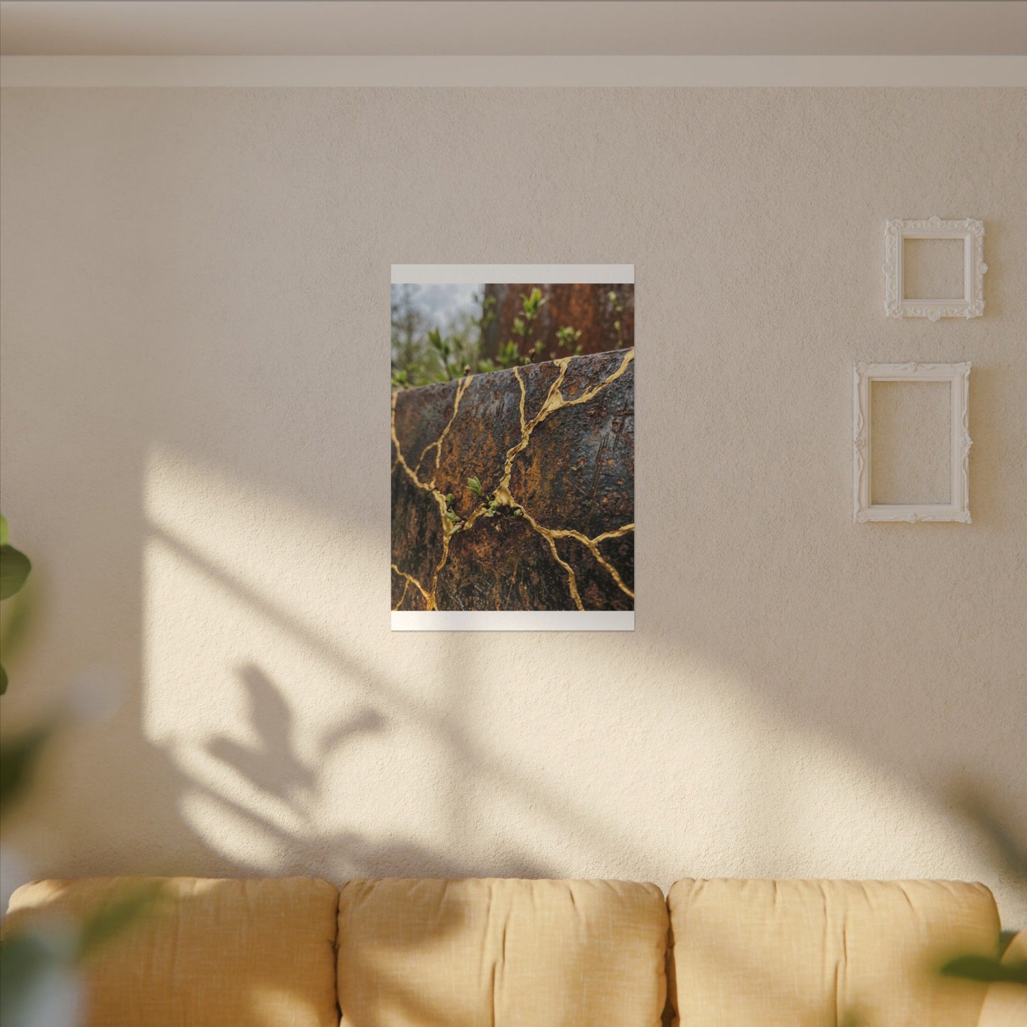 Mono No Aware Rust Patina Canvas Art - Kintsugi Gold Repair