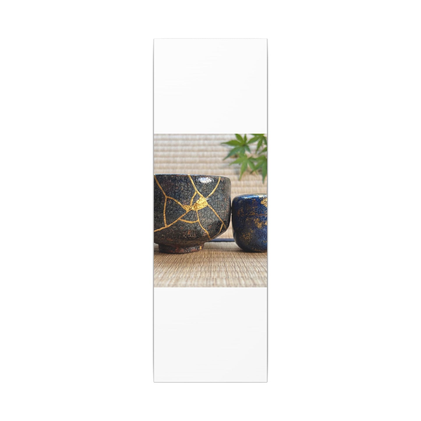 Tea Ceremony Crackle Gold Canvas Art | Philosophical Kintsugi Art
